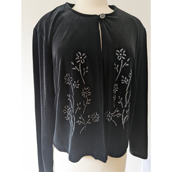 Vintage Ronni Nicole II Plus Black Velvet Cardigan | 90's Y2K Beaded | W Size 3X - Picture 1 of 5